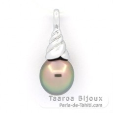 Rhodiated Sterling Silver Pendant and 1 Tahitian Pearl Semi-Baroque C 9.8 mm