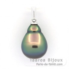 Rhodiated Sterling Silver Pendant and 1 Tahitian Pearl Semi-Baroque B 11.4 mm