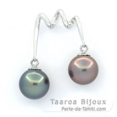 Rhodiated Sterling Silver Pendant and 2 Tahitian Pearls Near-Round B/C 9.8 mm