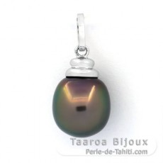 Rhodiated Sterling Silver Pendant and 1 Tahitian Pearl Semi-Baroque B 10.7 mm