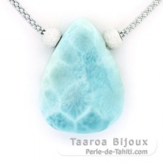Rhodiated Sterling Silver Necklace and 1 Larimar - 27 x 20 x 7 mm - 6.8 gr