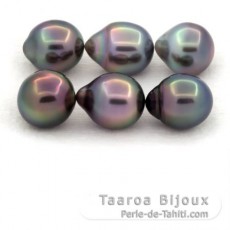Lot of 6 Tahitian Pearls Semi-Baroque B from 9.6 to 9.8 mm