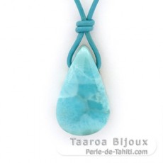 Leather Necklace and 1 Larimar - 30 x 18 x 8.5 mm - 7.5 gr
