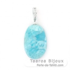 Rhodiated Sterling Silver Clip Pendant and 1 Larimar - 31 x 20 x 8.5 mm - 8.9 gr