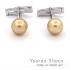 Rhodiated Sterling Silver Cufflinks and 2 Australian Pearls Semi-Baroque C 11.2 mm
