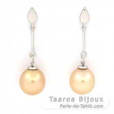 Rhodiated Sterling Silver Earrings and 2 Australian Pearls Semi-Baroque 1 B & 1 C 9.2 mm