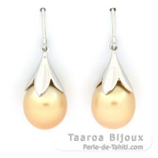 Rhodiated Sterling Silver Earrings and 2 Australian Pearls Semi-Baroque B/C 11.3 mm