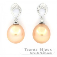 Rhodiated Sterling Silver Earrings and 2 Australian Pearls Semi-Baroque BC 11.3 mm