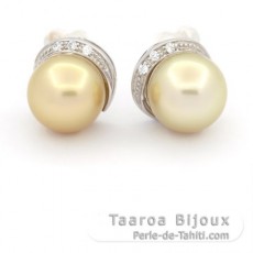 Rhodiated Sterling Silver Earrings and 2 Australian Pearls Near Round C 9.3 mm