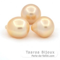 Lot of 3 Australian Pearls Semi-Baroque C 13.5 to 13.9 mm