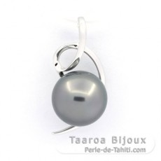 Rhodiated Sterling Silver Pendant and 1 Tahitian Pearl Round C 8.5 mm