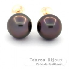 18K solid Gold Earrings and 2 Tahitian Pearls Round C 9.4 mm