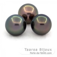 Lot of 3 Tahitian Pearls Round C from 11 to 11.2 mm