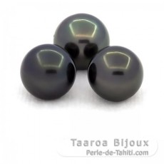 Lot of 3 Tahitian Pearls Round C from 10 to 10.4 mm