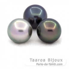 Lot of 3 Tahitian Pearls Round C from 11.2 to 11.4 mm