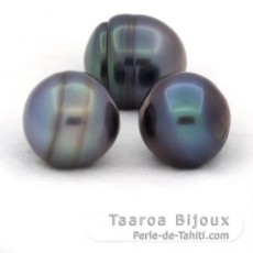 Lot of 3 Tahitian Pearls Ringed C from 12.2 to 12.4 mm