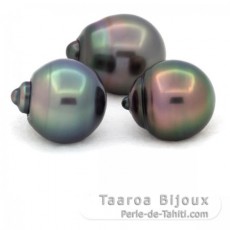 Lot of 3 Tahitian Pearls Ringed B from 11.5 to 11.9 mm