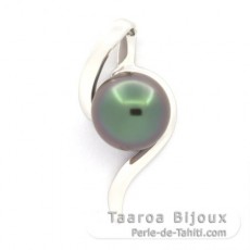 Rhodiated Sterling Silver Pendant and 1 Tahitian Pearl Near-Round B 9.1 mm