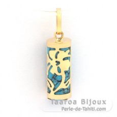 18K Gold Pendant and Turquoise - 12 mm - Hibiscus