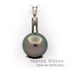 Rhodiated Sterling Silver Pendant and 1 Tahitian Pearl Round B/C 9.5 mm