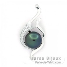 Rhodiated Sterling Silver Pendant and 1 Tahitian Pearl Near-Round B 10.2 mm