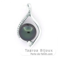 Rhodiated Sterling Silver Pendant and 1 Tahitian Pearl Near-Round B 9.2 mm