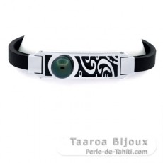 Leather Bracelet and 1 Tahitian Pearl Round C 10.4 mm