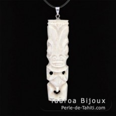 Tiki Pendant in Bone and Silver