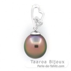 Rhodiated Sterling Silver Pendant and 1 Tahitian Pearl Semi-Baroque B 10.6 mm