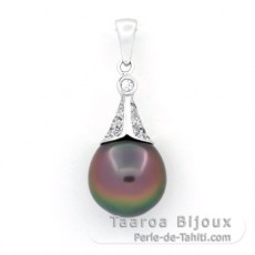 Rhodiated Sterling Silver Pendant and 1 Tahitian Pearl Semi-Baroque B 10.2 mm