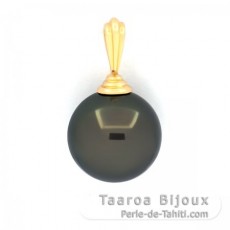 18K solid Gold Pendant and 1 Tahitian Pearl Round B 12.5 mm