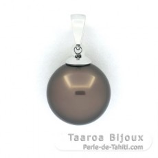 18K solid White Gold Pendant and 1 Tahitian Pearl Round B 11.2 mm