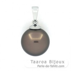 18K solid White Gold Pendant and 1 Tahitian Pearl Round B 11.2 mm