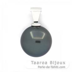 18K solid White Gold Pendant and 1 Tahitian Pearl Round B 12.4 mm