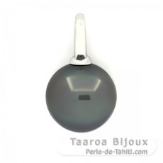 18K solid White Gold Pendant and 1 Tahitian Pearl Round B 14.1 mm