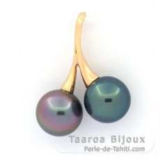 18K solid Gold Pendant and 2 Tahitian Pearls Round 1 A 8.8 mm and 1 B+ 8.7 mm