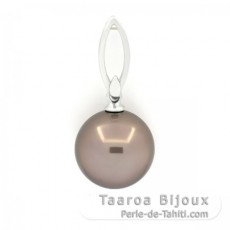 18K solid White Gold Pendant and 1 Tahitian Pearl Round A 12 mm