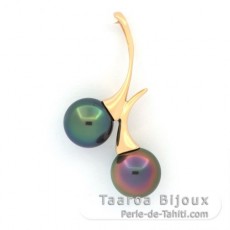 18K solid Gold Pendant and 2 Tahitian Pearls Round B+ 8.9 mm