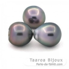 Lot of 3 Tahitian Pearls Semi-Baroque B from 11 to 11.1 mm