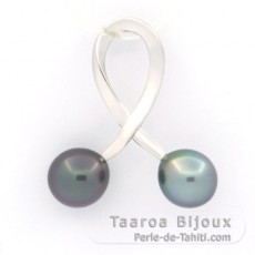 Rhodiated Sterling Silver Pendant and 2 Tahitian Pearls Semi-Baroque C 8 and 8.3 mm