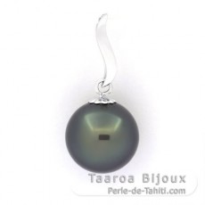 18K solid White Gold Pendant and 1 Tahitian Pearl Round B 11.4 mm