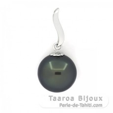 18K solid White Gold Pendant and 1 Tahitian Pearl Round B 11.4 mm