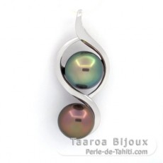 Rhodiated Sterling Silver Pendant and 2 Tahitian Pearls Semi-Baroque B 9.9 and 10.3 mm