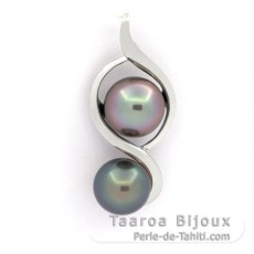 Rhodiated Sterling Silver Pendant and 2 Tahitian Pearls Semi-Baroque C 9.8 and 10.3 mm