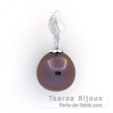 18K Solid White Gold Pendant and 1 Tahitian Pearl Semi-Baroque A+ 10.1 mm