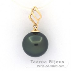 18K solid Gold Pendant and 1 Tahitian Pearl Round B 10.3 mm