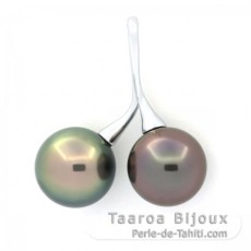 Rhodiated Sterling Silver Pendant and 2 Tahitian Pearls Round C 11.4 and 11.8 mm