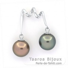 Rhodiated Sterling Silver Pendant and 2 Tahitian Pearls Near-Round B/C 10.1 and 10.3 mm