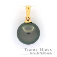 18K solid Gold Pendant and 1 Tahitian Pearl Round A 9.9 mm