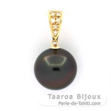 14K Solid Gold Pendant + 6 Diamonds and 1 Tahitian Pearl Round B 11.5 mm